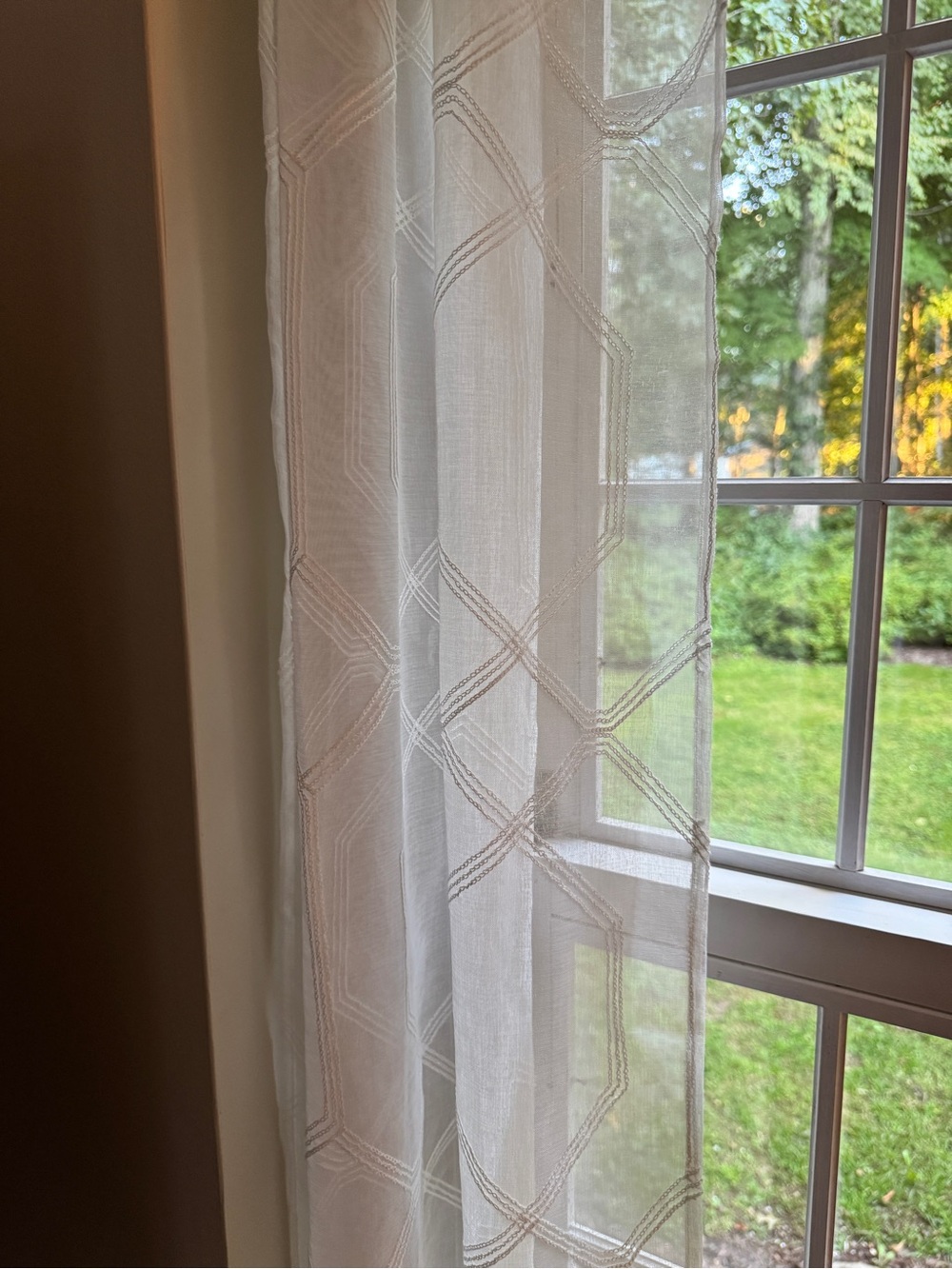 Mainstays White Sheer Panels (2) with Geometric Embroidery